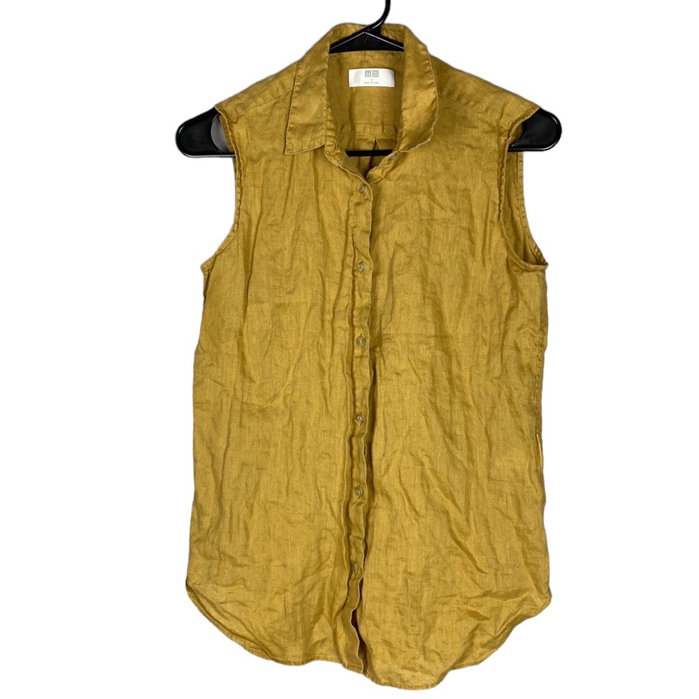 Uniqlo yellow linen button front tank